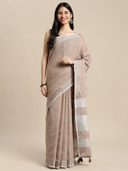 Sutriti taupe beige tissue silk silver stripe border wedding saree silver stripe collection