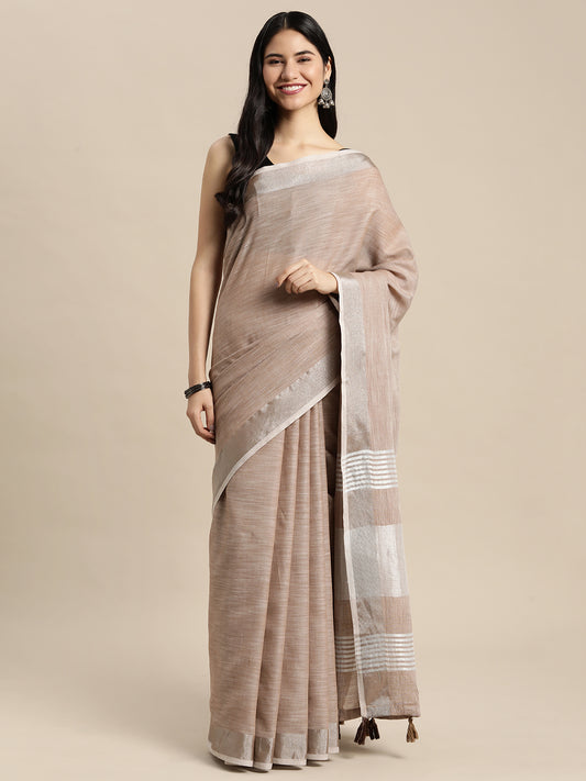 Sutriti taupe beige tissue silk silver stripe border wedding saree silver stripe collection