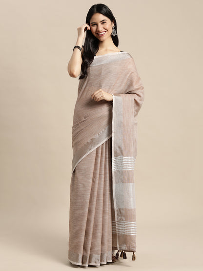 Sutriti taupe beige tissue silk silver stripe border wedding saree silver stripe collection