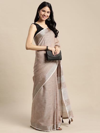 Sutriti taupe beige tissue silk silver stripe border wedding saree silver stripe collection
