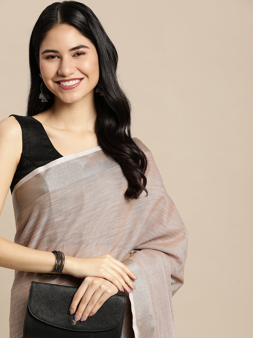 Sutriti taupe beige tissue silk silver stripe border wedding saree silver stripe collection