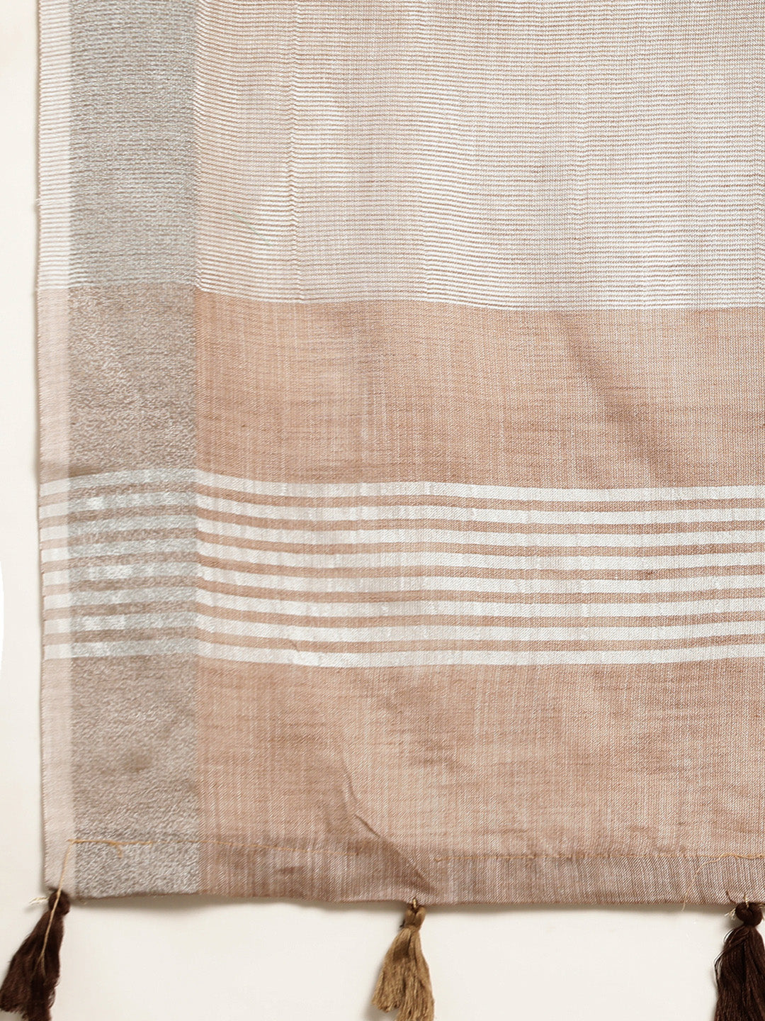 Sutriti taupe beige tissue silk silver stripe border wedding saree silver stripe collection