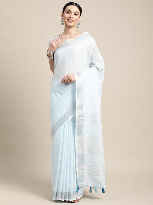 Sutriti powder blue tissue silk silver stripe border wedding saree silver stripe collection