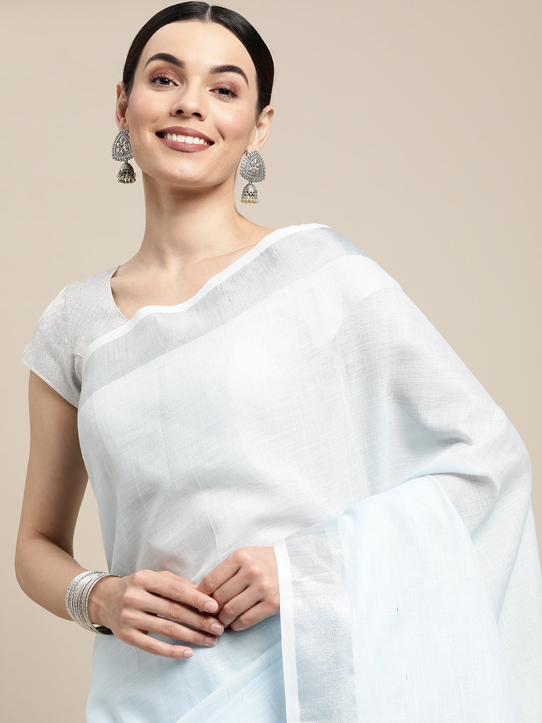 Sutriti powder blue tissue silk silver stripe border wedding saree silver stripe collection