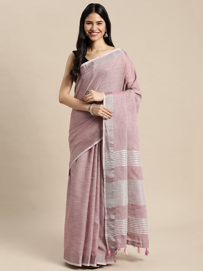 Sutriti dusty mauve tissue silk silver stripe border wedding saree silver stripe collection