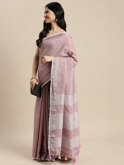 Sutriti dusty mauve tissue silk silver stripe border wedding saree silver stripe collection