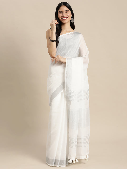 Sutriti white tissue silk silver stripe border wedding saree silver stripe collection