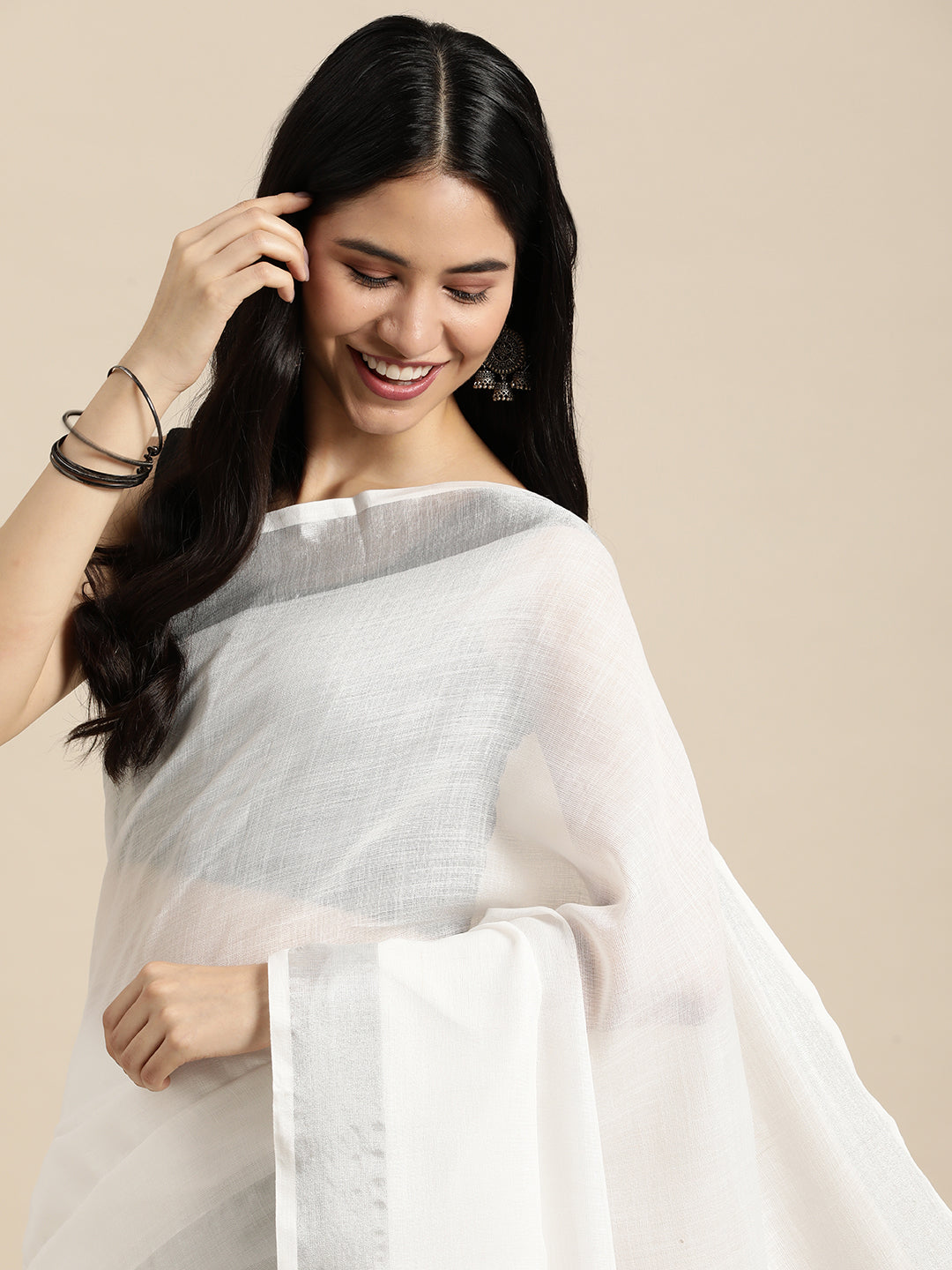 Sutriti white tissue silk silver stripe border wedding saree silver stripe collection