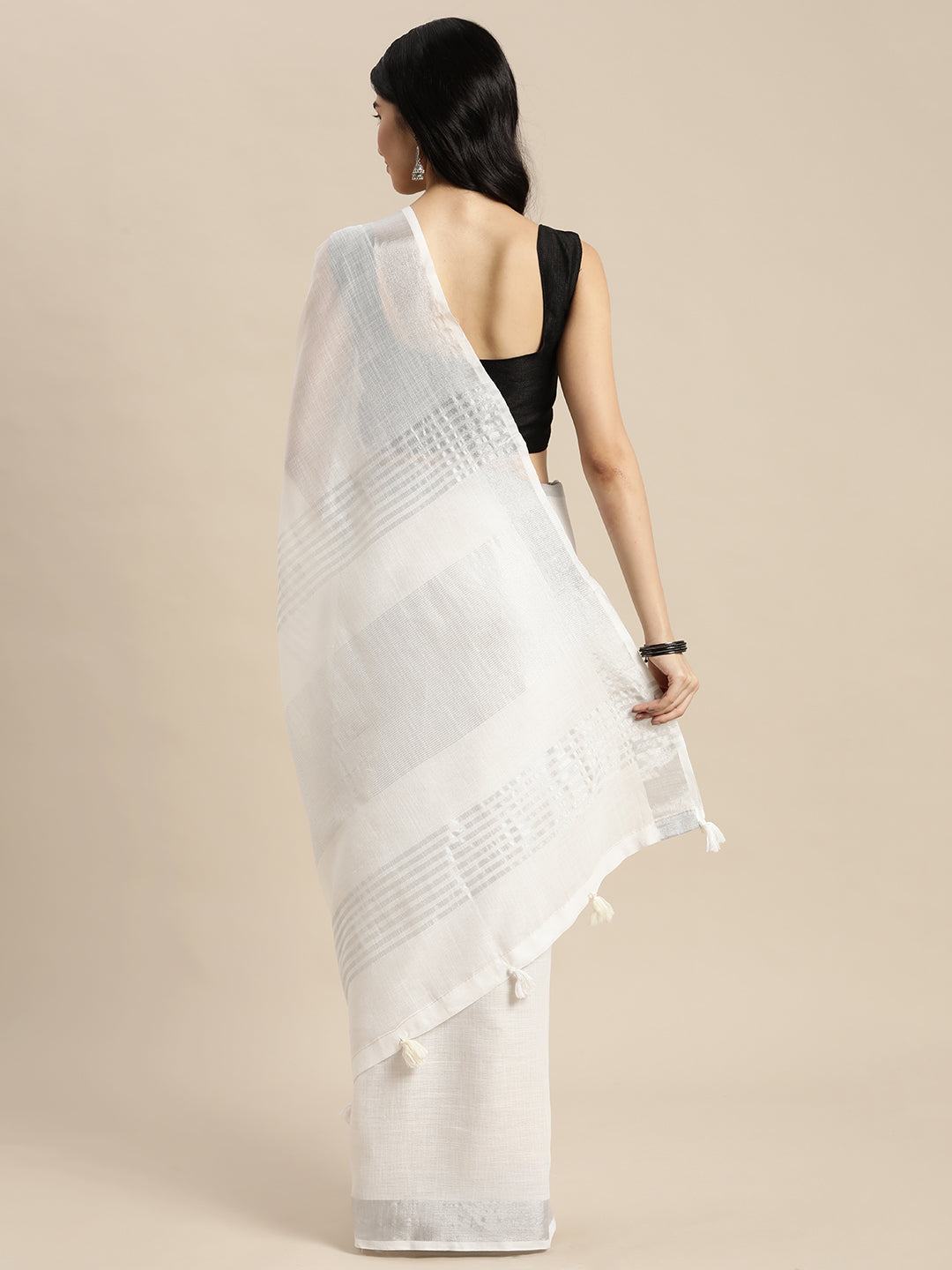 Sutriti white tissue silk silver stripe border wedding saree silver stripe collection