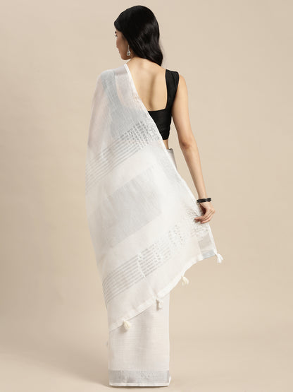 Sutriti white tissue silk silver stripe border wedding saree silver stripe collection