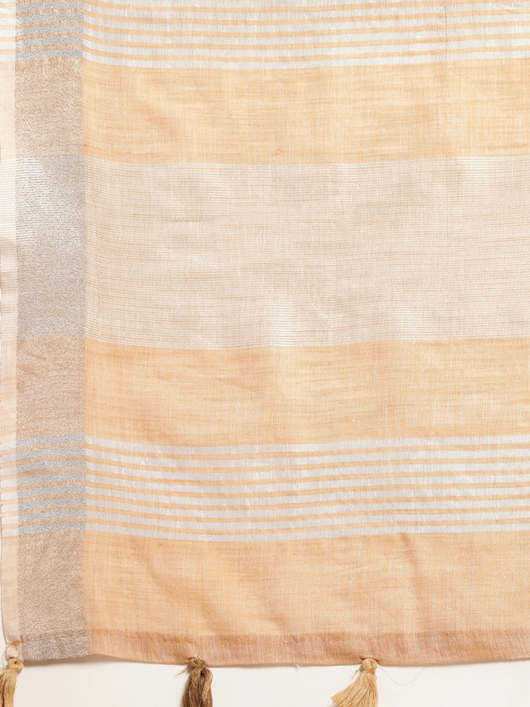 Sutriti Elegant Tan Woven Linen Saree with Contrast Zari Border & Tassels – Soft & Breathable Party Wear