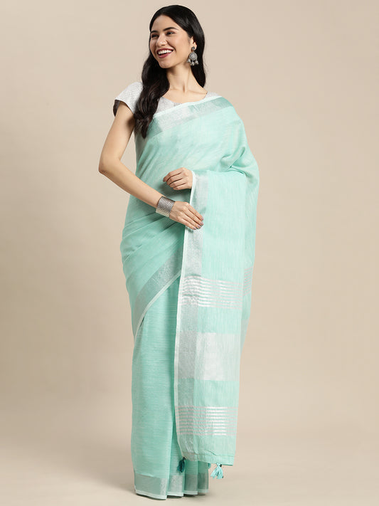 Sutriti mint aqua tissue silk silver stripe border wedding saree silver stripe collection