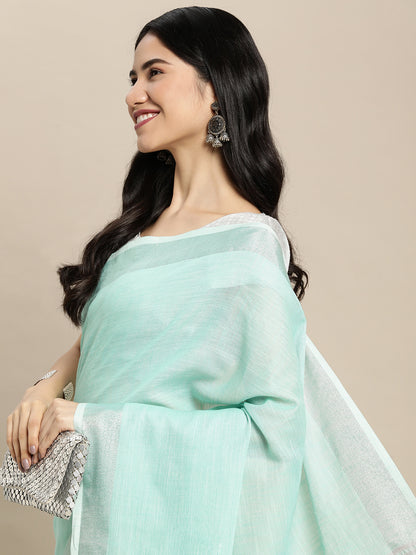 Sutriti mint aqua tissue silk silver stripe border wedding saree silver stripe collection