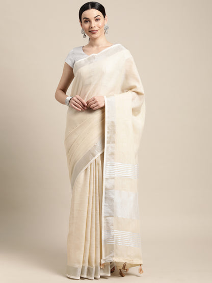 Sutriti ivory cream tissue silk silver stripe border wedding saree silver stripe collection