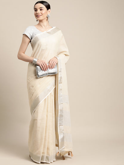 Sutriti ivory cream tissue silk silver stripe border wedding saree silver stripe collection