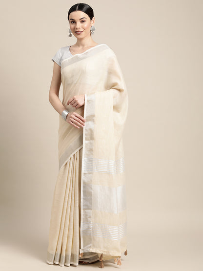 Sutriti ivory cream tissue silk silver stripe border wedding saree silver stripe collection