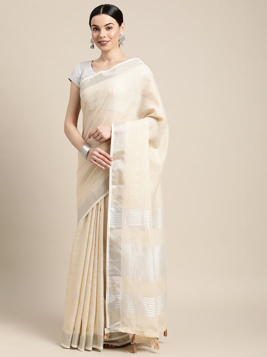 Sutriti ivory cream tissue silk silver stripe border wedding saree silver stripe collection