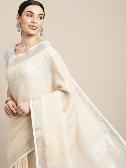 Sutriti ivory cream tissue silk silver stripe border wedding saree silver stripe collection