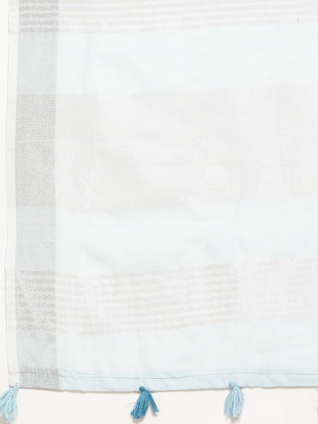 Sutriti Elegant Sky Blue Woven Linen Saree with Contrast Zari Border & Tassels – Soft & Breathable Party Wear