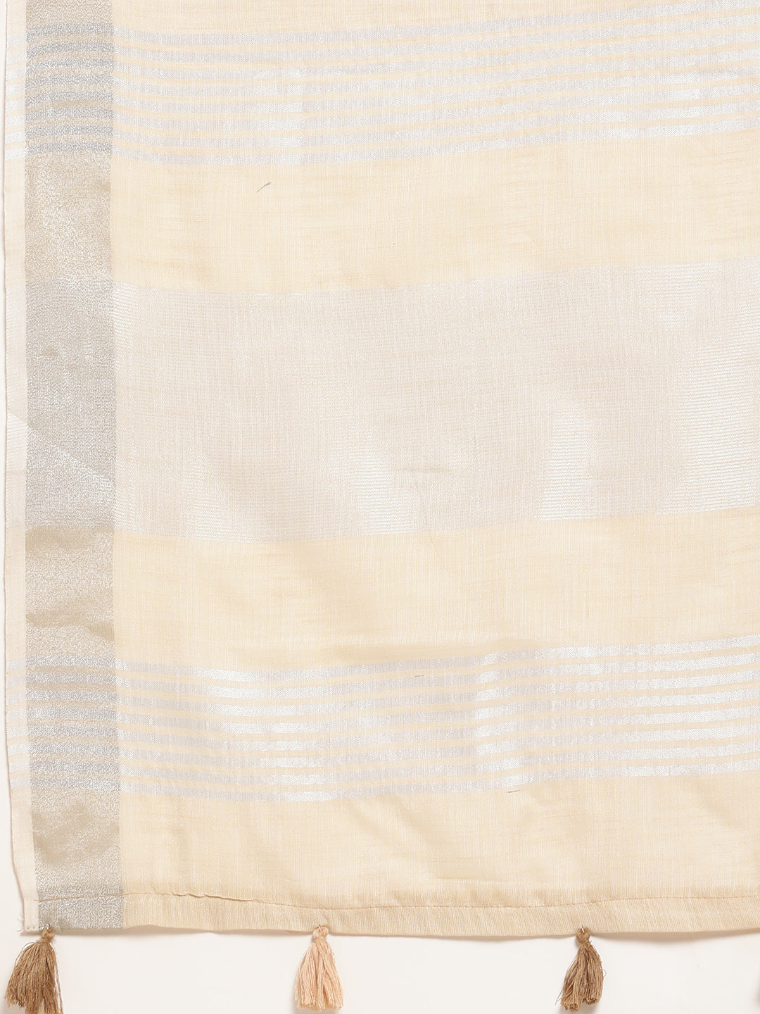 Sutriti Elegant Beige Woven Linen Saree with Contrast Zari Border & Tassels – Soft & Breathable Party Wear