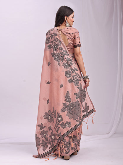 SUTRITI Light PinkFloral Printed Saree for Women | Soft Lightweight Day-to-Night Saree | Elegant Border & Pallu Floral Design | Includes Unstitched Blouse Piece