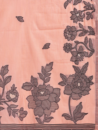 SUTRITI Peach Floral Printed Saree for Women | Soft Lightweight Day-to-Night Saree | Elegant Border & Pallu Floral Design | Includes Unstitched Blouse Piece