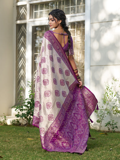 Sutriti Women's Beige Banarasi Silk Saree with Blue Border | Festive Wedding PSofty Ethnic Wear