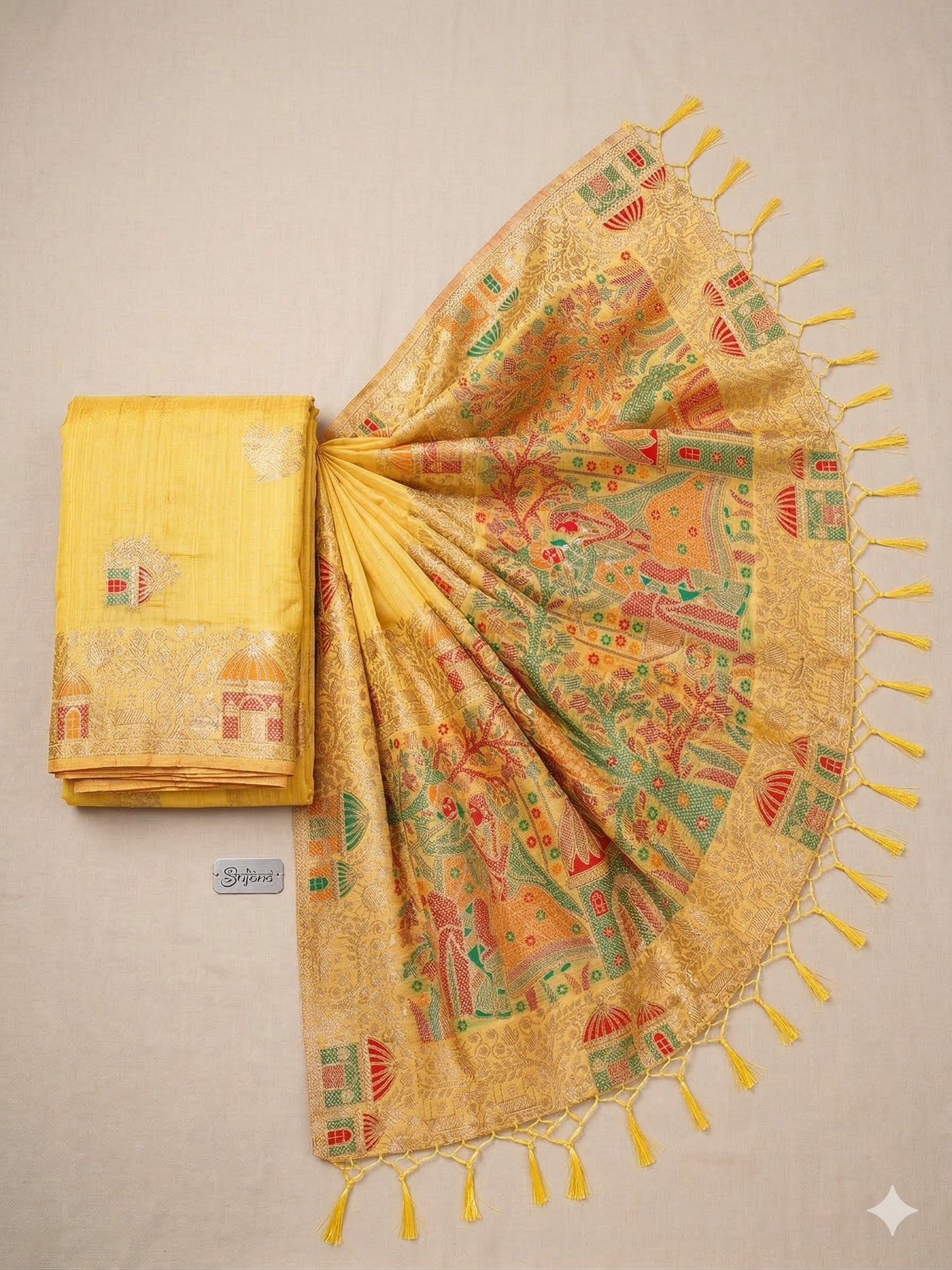 Sutriti Mustard Yellow Linen Artisanal Pallu Saree With Blouse Piece