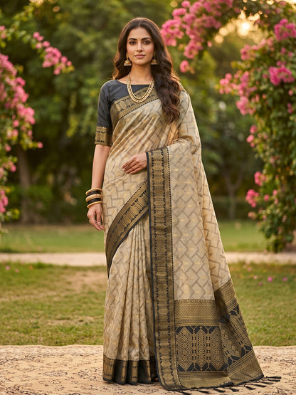Sutriti Elegant Linen Saree with Black Border - Premium Festive & Wedding Wear for Women