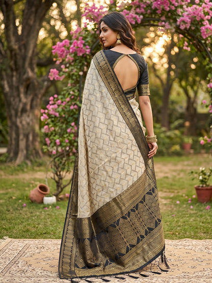 Sutriti Elegant Linen Saree with Black Border - Premium Festive & Wedding Wear for Women