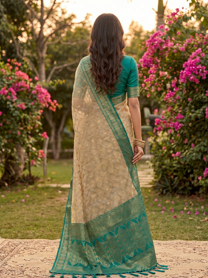 Sutriti Elegant Linen Saree with Rama Green Border - Premium Festive & Wedding Wear for Women