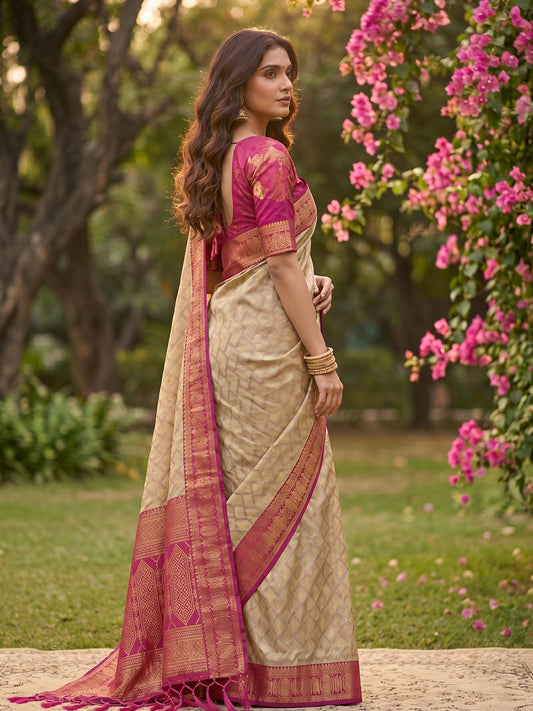 Sutriti Elegant Linen Saree with Pink Border - Premium Festive & Wedding Wear for Women