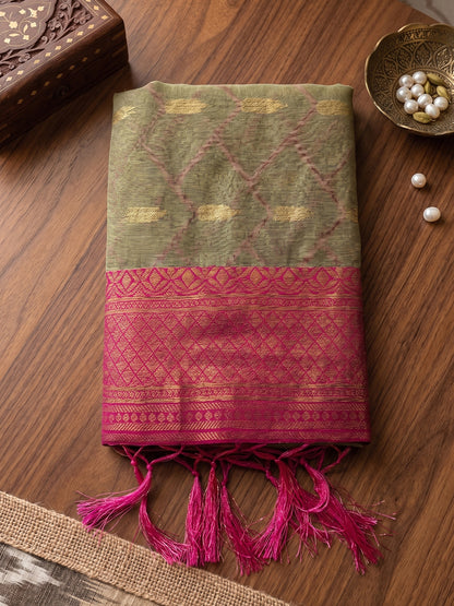 Sutriti Elegant Linen Saree with Pink Border - Premium Festive & Wedding Wear for Women