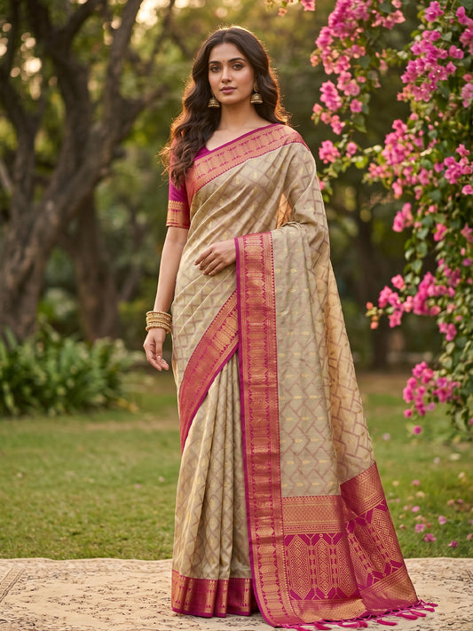 Sutriti Elegant Linen Saree with Pink Border - Premium Festive & Wedding Wear for Women