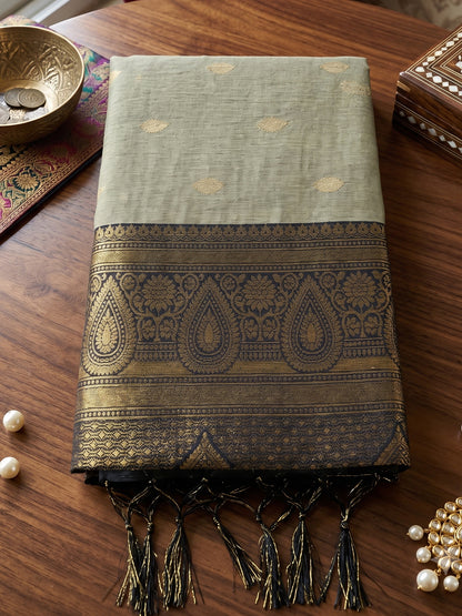 Sutriti Beige & Black Premium Cotton Saree For Women | Festive, Party & Ethnic Wear
