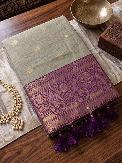 Sutriti Beige & Purple Premium Cotton Saree For Women | Festive, Party & Ethnic Wear