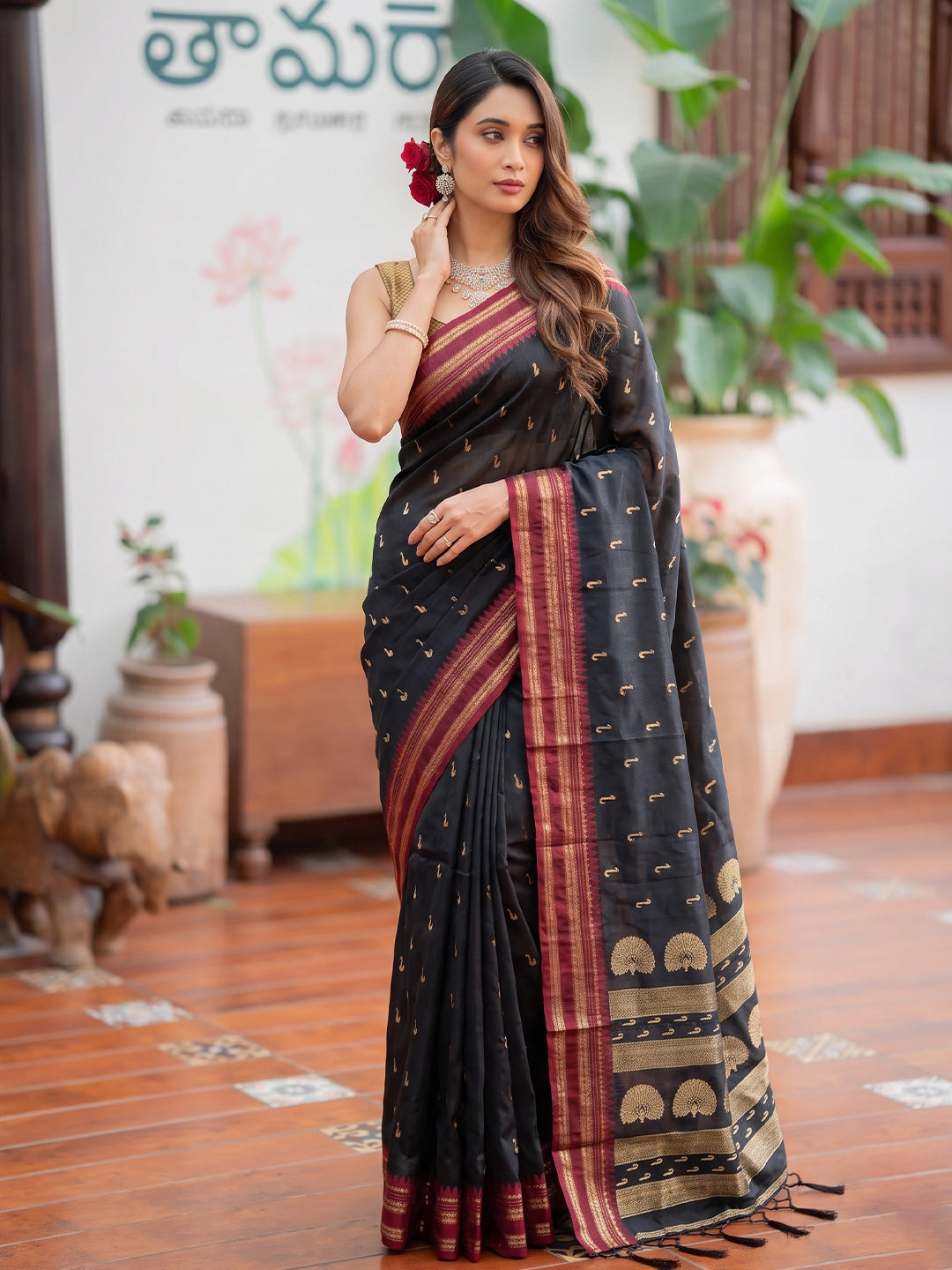Sutriti Black Soft Silk Saree for Women Festive Party Wear Traditional Saree