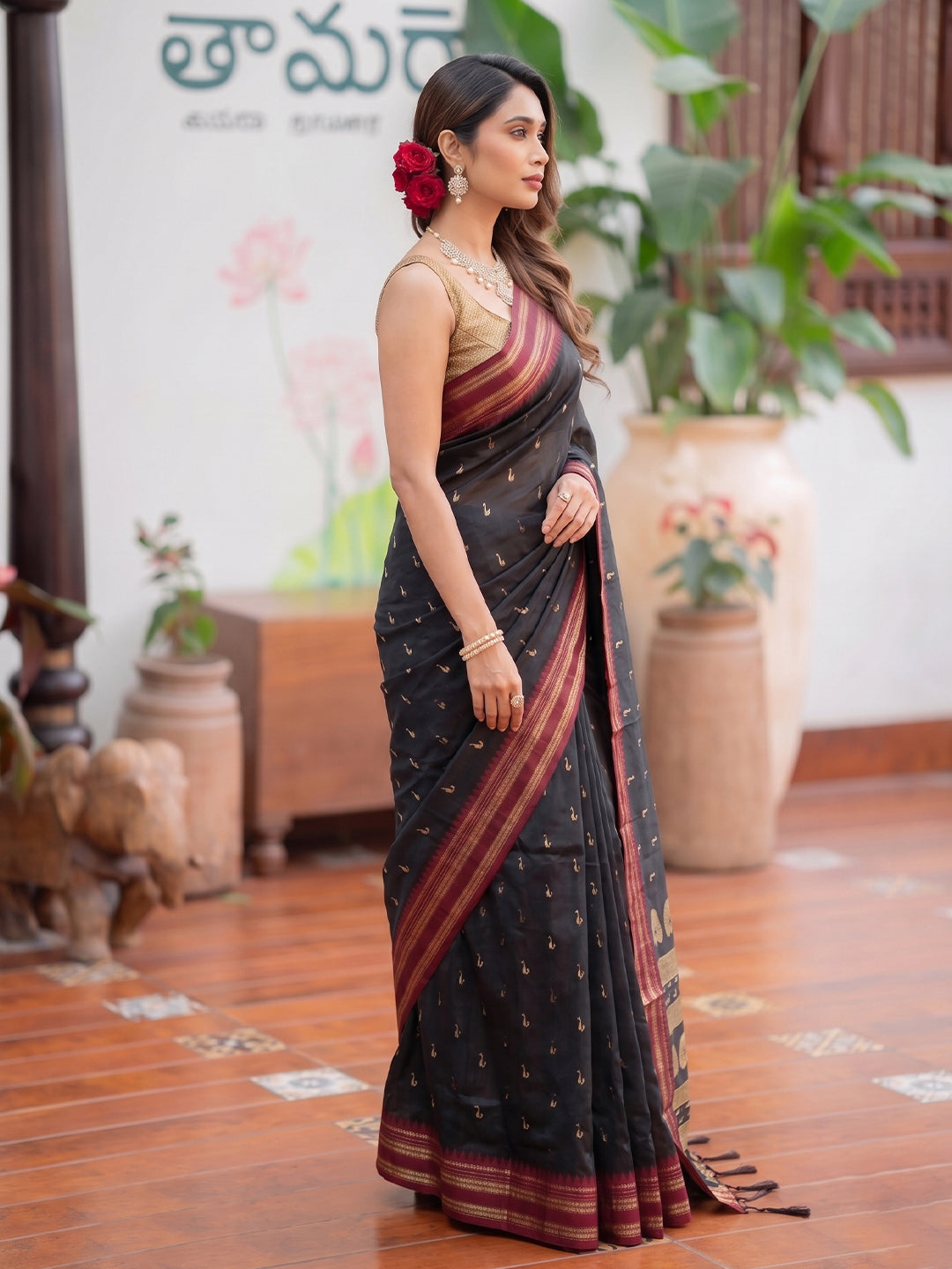 Sutriti Black Soft Silk Saree for Women Festive Party Wear Traditional Saree