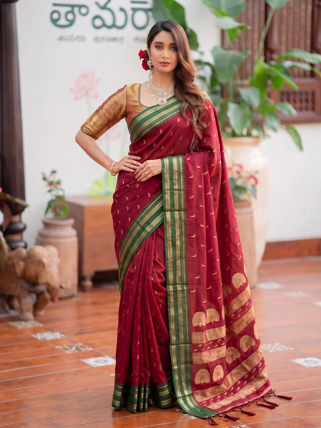 Sutriti Maroon Soft Silk Saree for Women Traditional Wedding Festive Saree