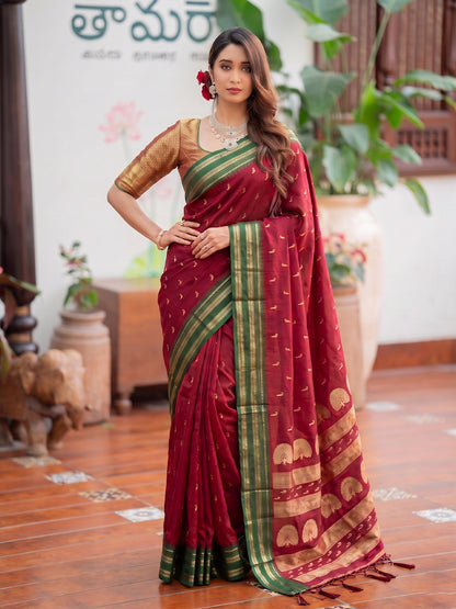 Sutriti Maroon Soft Silk Saree for Women Traditional Wedding Festive Saree