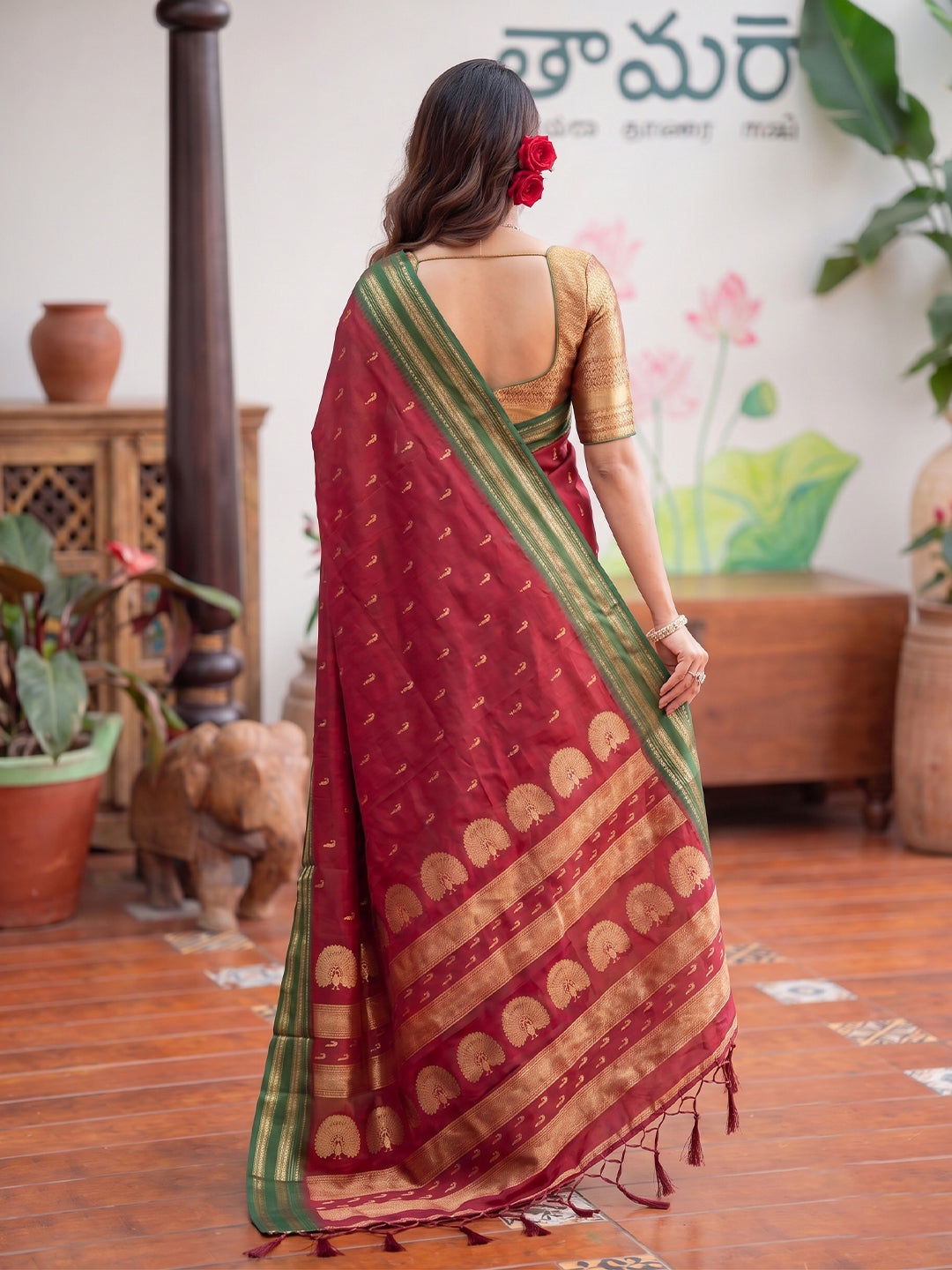Sutriti Maroon Soft Silk Saree for Women Traditional Wedding Festive Saree