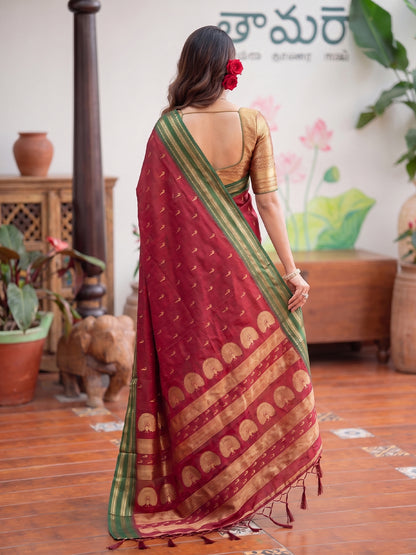 Sutriti Maroon Soft Silk Saree for Women Traditional Wedding Festive Saree