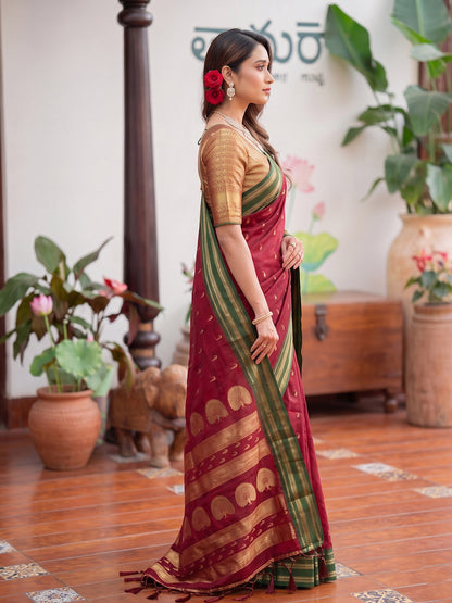 Sutriti Maroon Soft Silk Saree for Women Traditional Wedding Festive Saree