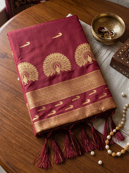 Sutriti Maroon Soft Silk Saree for Women Traditional Wedding Festive Saree