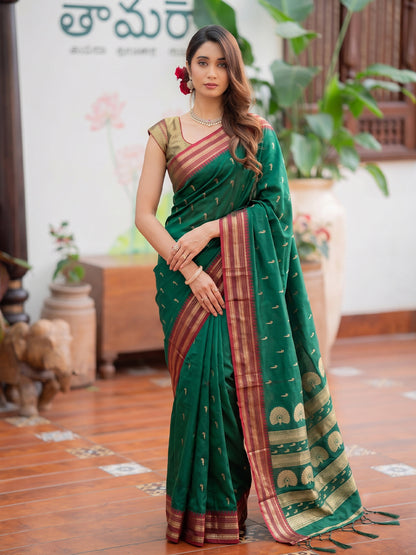 Sutriti Emerald Green Soft Silk Saree for Women Festive Party Ethnic Saree