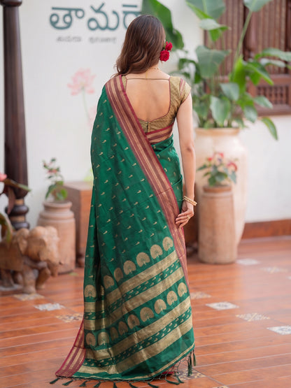 Sutriti Emerald Green Soft Silk Saree for Women Festive Party Ethnic Saree