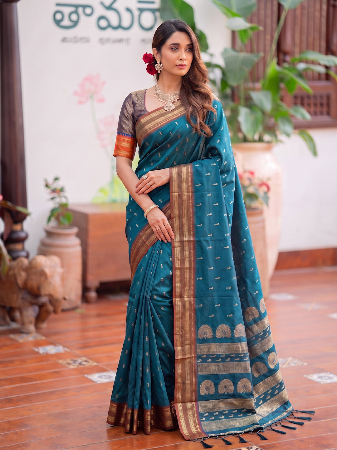Sutriti Teal Blue Soft Silk Saree for Women Wedding Festive Ethnic Wear