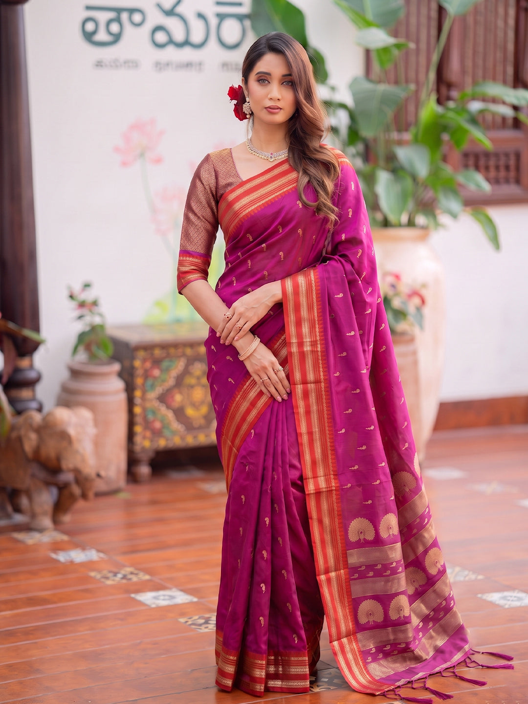 Sutriti Magenta Pink Soft Silk Saree for Women Traditional Festive Saree