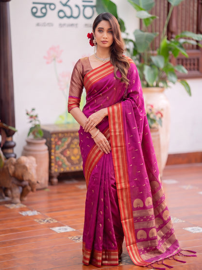 Sutriti Magenta Pink Soft Silk Saree for Women Traditional Festive Saree