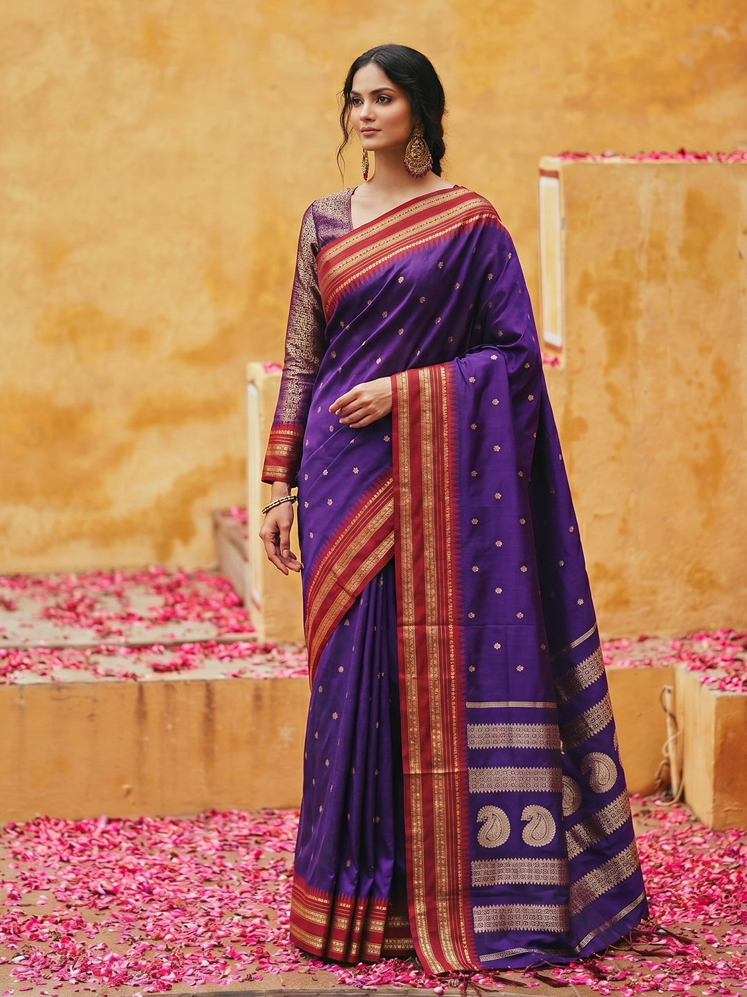 Sutriti The Majestic Amethyst: Royal Blue Soft Silk Saree with Contrast Red Zari Border